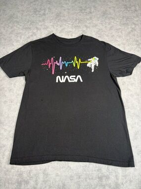 NASA Astronaut Graphic T-Shirt Mens Medium Black Space Tee 19x26